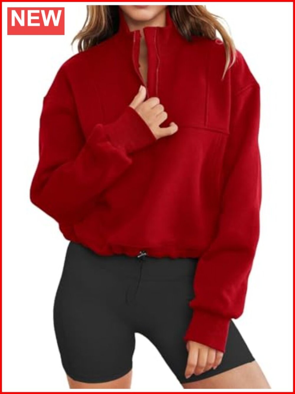 Womens Half Zip Cropped Sweatshirt Long Sleeve Pullover Hoodie